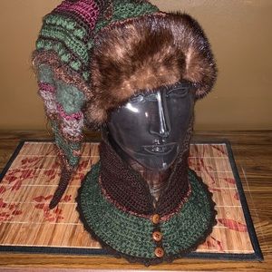 One of a kind knitted hat with mink trim from Martha Zimiles good cond